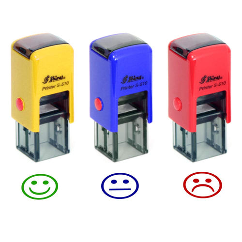 Lehrer-Stempel Set Smiley 3-teilig mit Automatik-Kissen rot grün blau