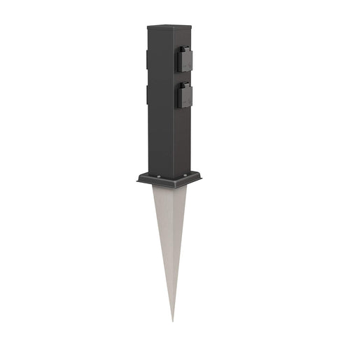 Gartensteckdosen-Säule Edelstahl 4-fach IP44 mit Erdspieß 40cm schwarz