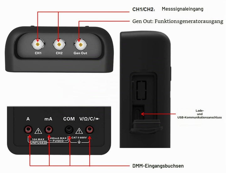 Oszilloskop 3-in-1 mit Multimeter &amp; Wellenformgenerator 70 MHz USB - Bild 5