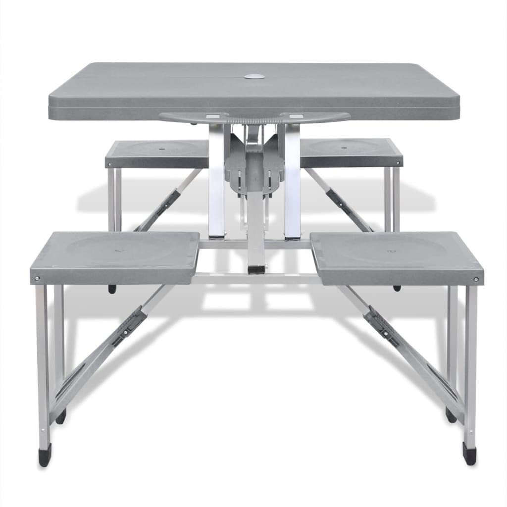 Campingtisch klappbar mit 4 Hockern Aluminium 85x65 cm Grau - Bild 6