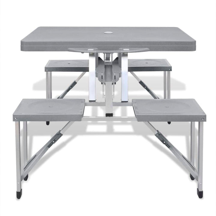 Campingtisch klappbar mit 4 Hockern Aluminium 85x65 cm Grau - Bild 6