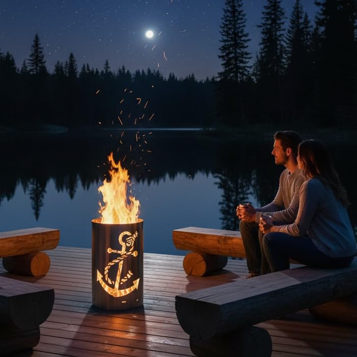 Feuertonne Stahl mit Anker-Motiv lasergeschnitten für Garten - Bild 2