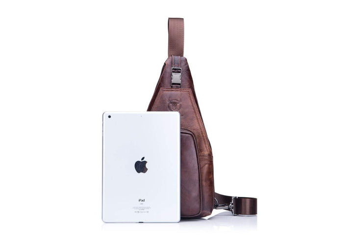 Leder Sling Bag Herren Rindleder Umhängetasche Retro Braun - Bild 9