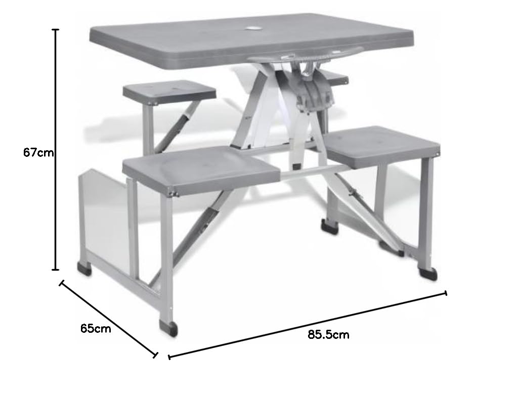 Campingtisch klappbar mit 4 Hockern Aluminium 85x65 cm Grau - Bild 2