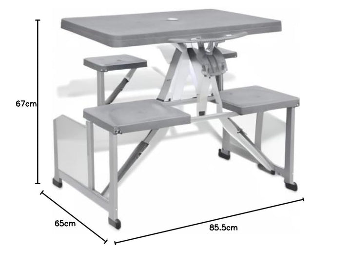 Campingtisch klappbar mit 4 Hockern Aluminium 85x65 cm Grau - Bild 2