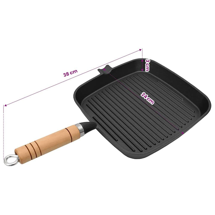 Gusseisen Grillpfanne quadratisch 20x20 cm mit Holzgriff - Bild 2
