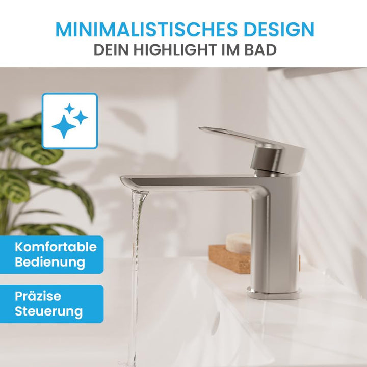 Waschtischarmatur Edelstahl gebürstet Einhand-Mischbatterie mit Keramikkartusche - Bild 4