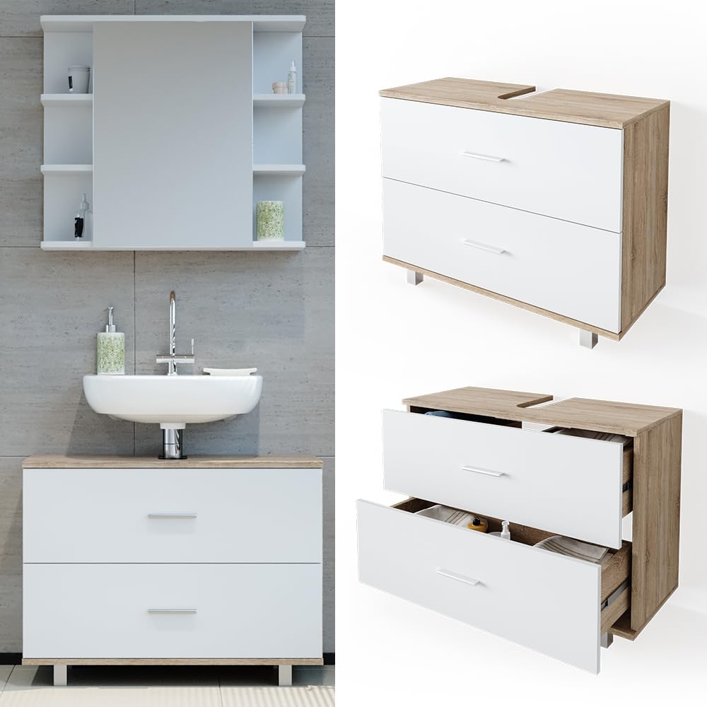 Waschbeckenunterschrank Weiss Sonoma 80x60.8 cm mit 2 Schubladen - Bild 2