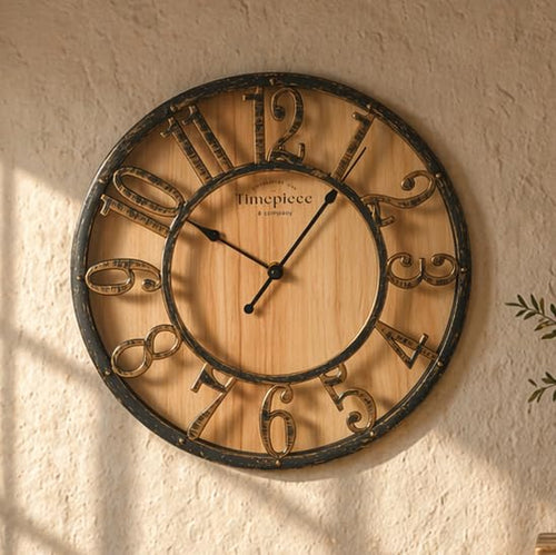 Wanduhr Vintage 50cm lautlos Holz-Metalloptik Industrie-Design