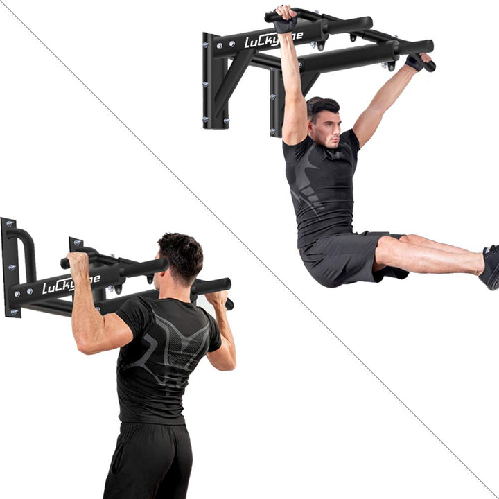 Klimmzugstange Wandmontage Stahl 200 kg mit 3 Ösen und 6 Griffen - Bild 2