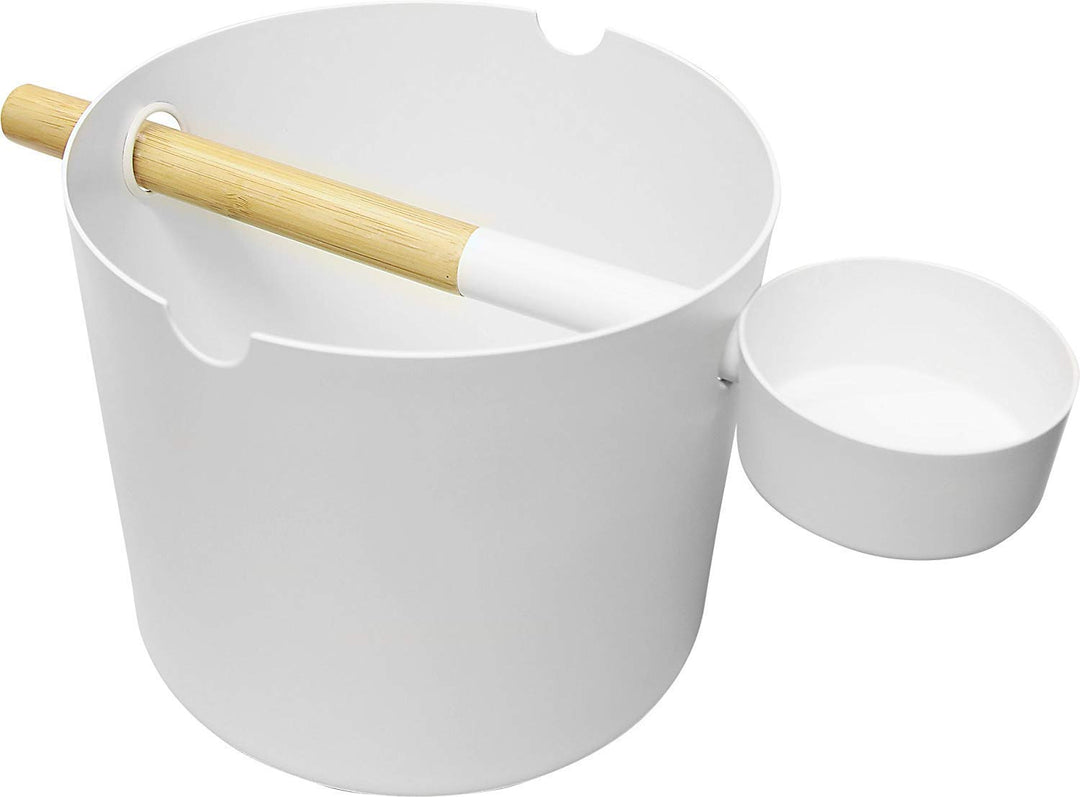 Saunakübel mit Kelle Aluminium/Bambus 5L weiss, 2-teilig