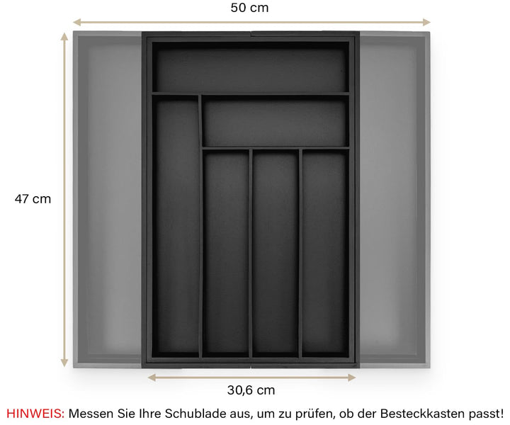 Besteckkasten Bambus ausziehbar 30-50x47x5 cm Schwarz - Bild 5