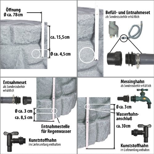 Regentonne 330 Liter Sandstein mit Fallrohrfilter und Wasserhahn - Bild 3