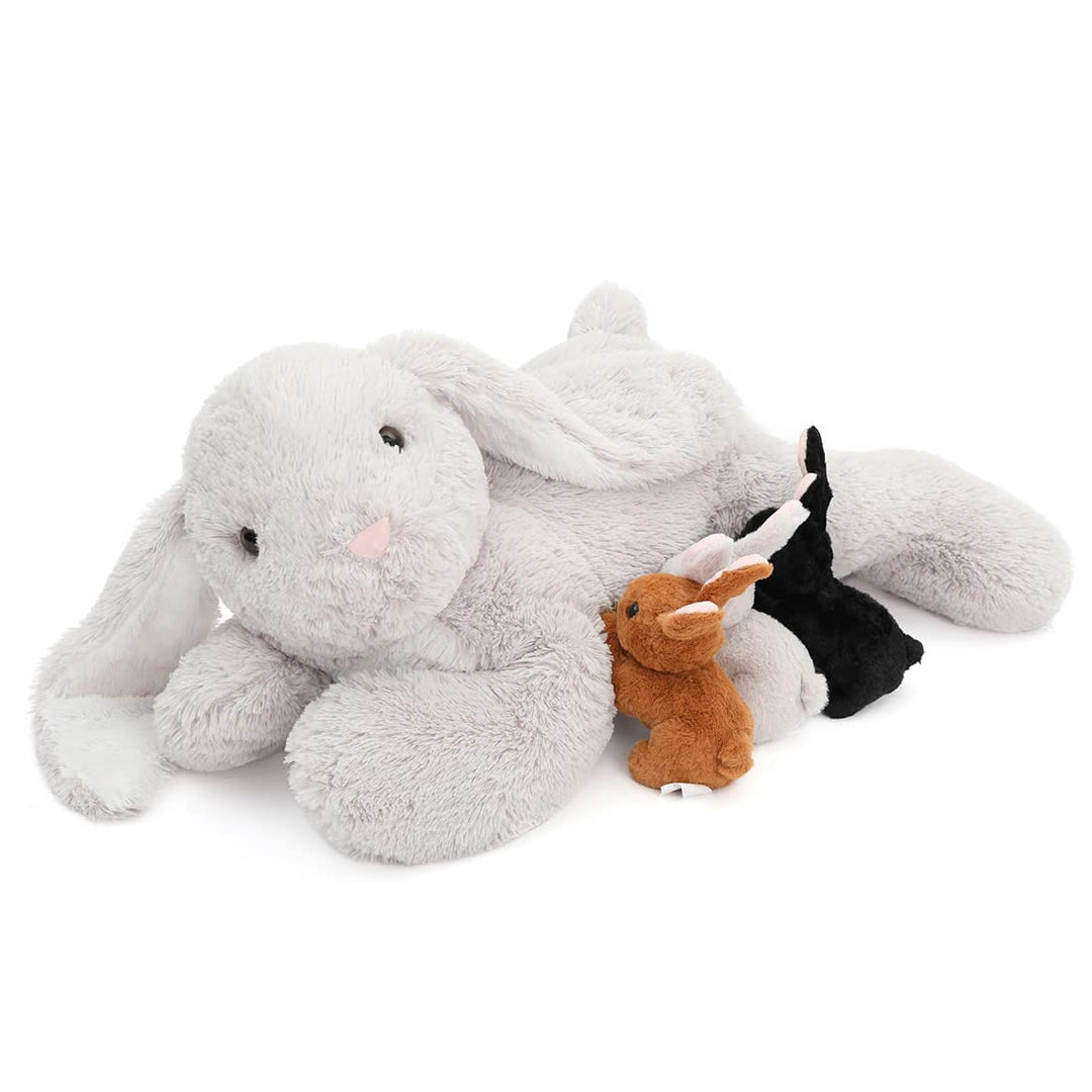 Riesen Hase Kuscheltier XXL 60cm mit 3 Baby-Hasen im Bauch