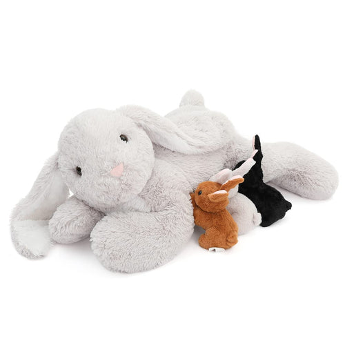 Riesen Hase Kuscheltier XXL 60cm mit 3 Baby-Hasen im Bauch