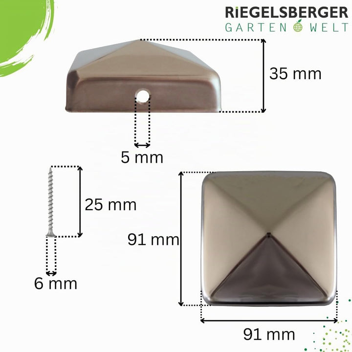 Pfostenkappe 91x91 mm Edelstahl Pyramidenform für Zaunpfosten 10er-Set - Bild 3
