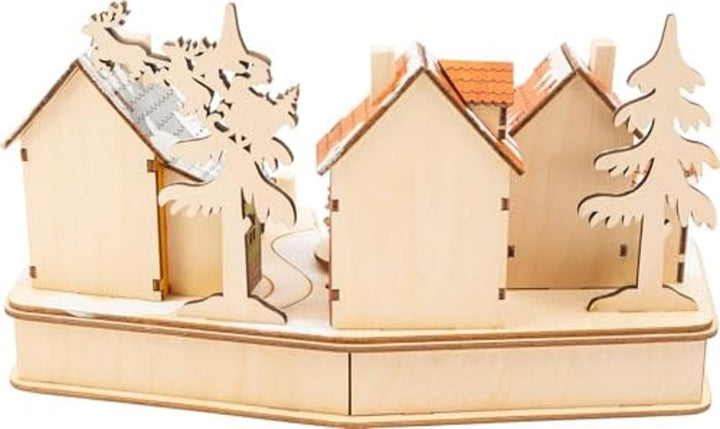 Weihnachtsdorf Holz mit Beleuchtung &amp; drehendem Tannenbaum 30x16x17cm - Bild 4