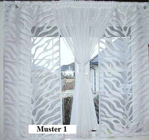 Fertiggardine 3-teilig Jacquard &amp; Voile Weiss für Stangen 150–220 cm - Bild 4