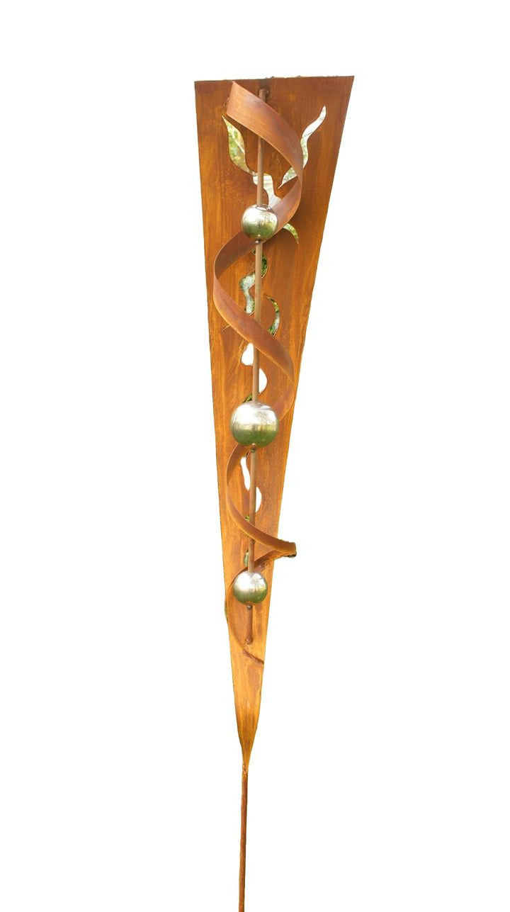 Gartenstecker Rost Eisen mit 3 Edelstahlkugeln 200 cm Blattdesign