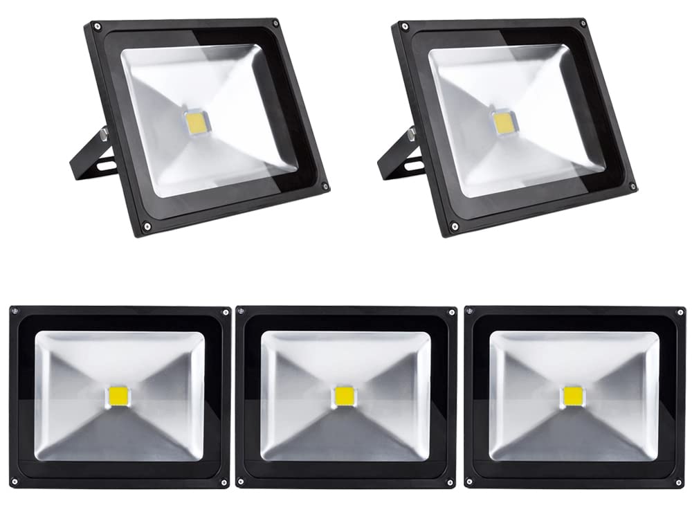 LED Fluter 50W Aussen IP65 Kaltweiß Aluminium 5er-Set