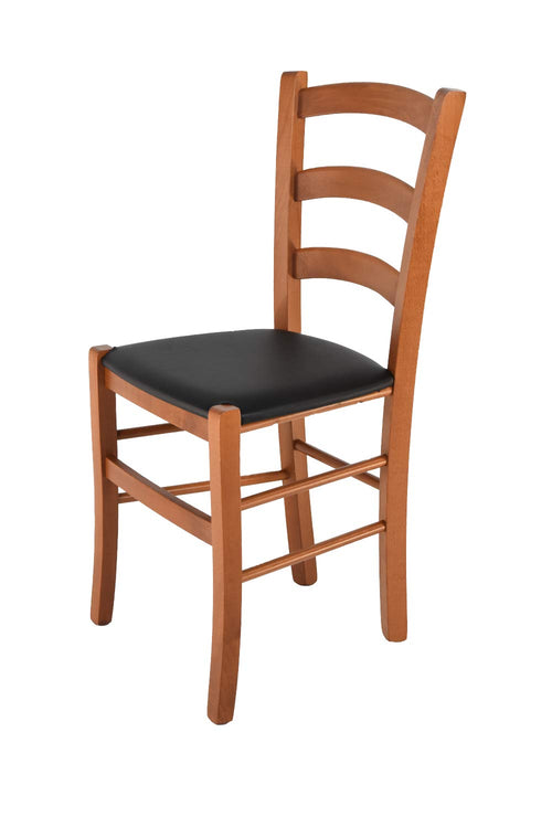 Esszimmerstuhl Buchenholz Kirschholz-Lack Kunstleder Schwarz 88 cm