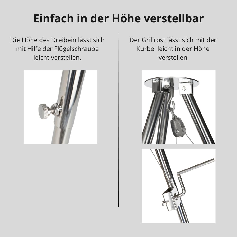 Dreibein Schwenkgrill Edelstahl höhenverstellbar mit Kurbel &amp; Tasche - Bild 5