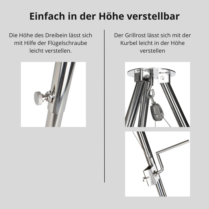 Dreibein Schwenkgrill Edelstahl höhenverstellbar mit Kurbel &amp; Tasche - Bild 5