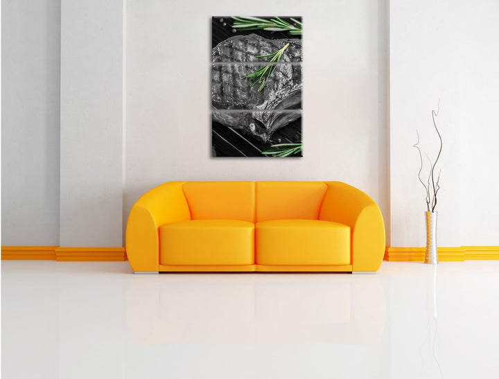 Leinwandbild 3-teilig Rumpsteak Grill Küchenbild 120x80 cm - Bild 2