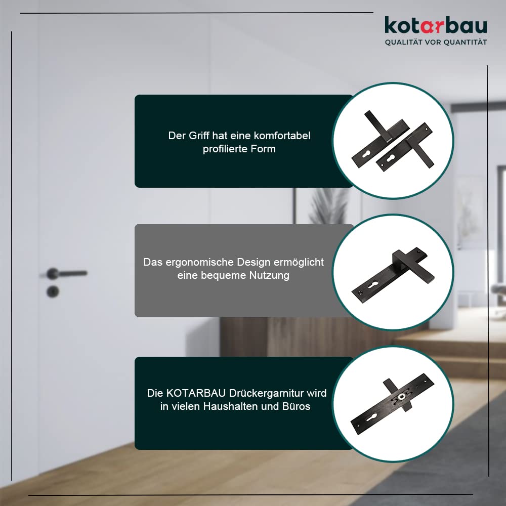 Türdrückerset Langschild 72mm Zamak Schwarz Matt für Innen+Aussen - Bild 3