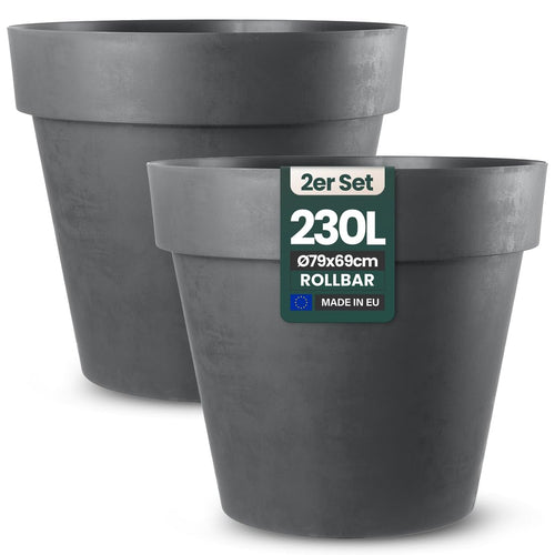 Pflanzkübel rund XXL mit Rollen Anthrazit 79cm PE-Kunststoff 2er-Set