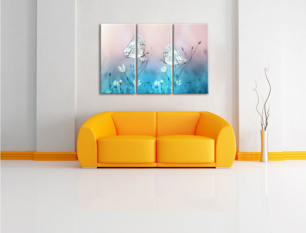Leinwandbild 3-teilig Schmetterling auf Blumen 120x80 cm - Bild 2