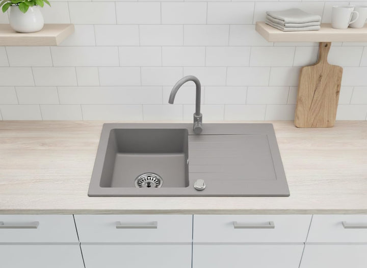 Granitspüle 75x44 cm Grau Einbau beidseitig montierbar mit Siphon - Bild 2
