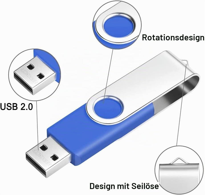 USB-Stick 4 GB USB 2.0 einklappbar Blau 10er-Set - Bild 6