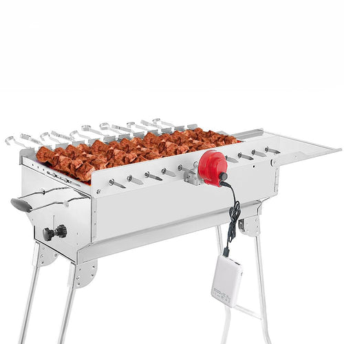 Schaschlikgrill mit Motor und Drehspiessen 61x29cm Stahl inkl. Powerbank