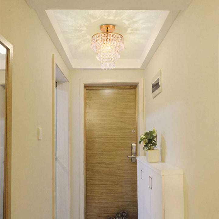 Kristall-Kronleuchter Gold 3-stufig Regentropfen E27 Deckenleuchte