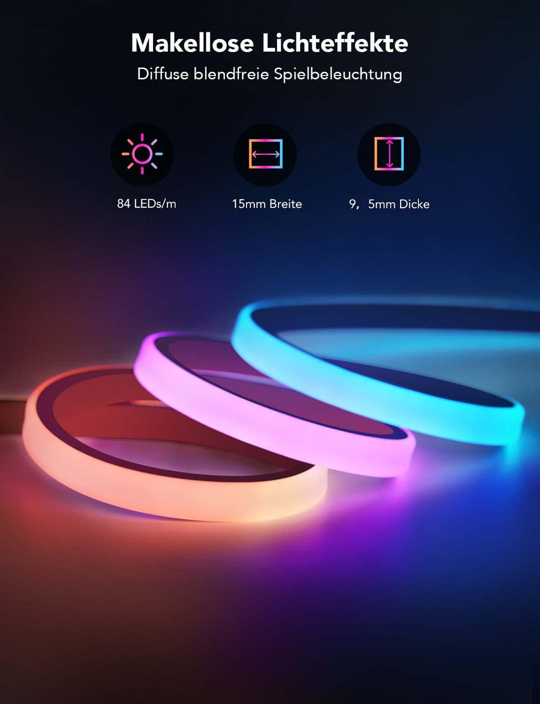 Gaming LED Neon Strip RGBIC 3m blendfreilich für Schreibtisch - Bild 2