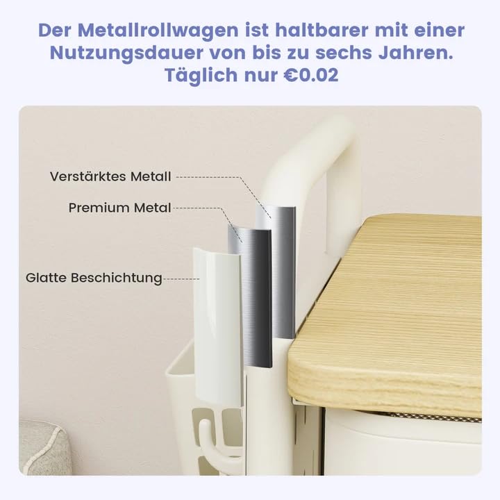 Rollwagen Metall 3 Ebenen mit Schubladen und Stecktafeln Weiss - Bild 2