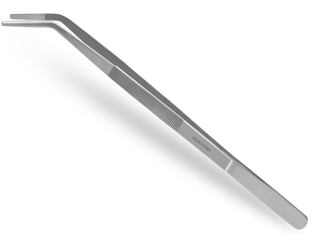Grillpinzette Edelstahl 45 cm gebogen mit Innenzahnung