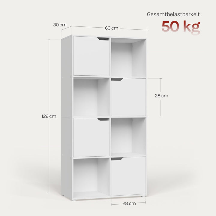 Bücherregal mit 4 Türen 8 Fächer Raumteiler 60x120x30 cm Weiss - Bild 8