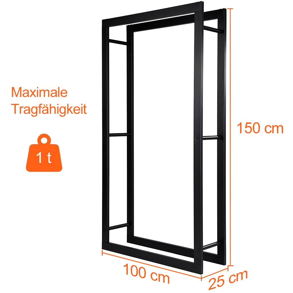 Kaminholzregal Metall Schwarz 100x25x150 cm für Innen &amp; Aussen - Bild 2