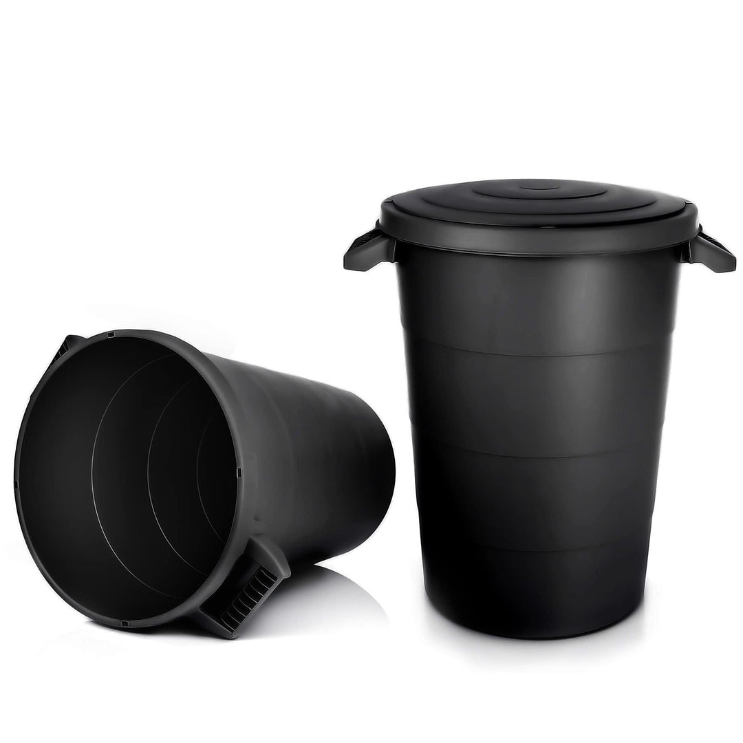 Universaltonne mit Deckel 80 Liter Schwarz Wetterfest 2er-Set