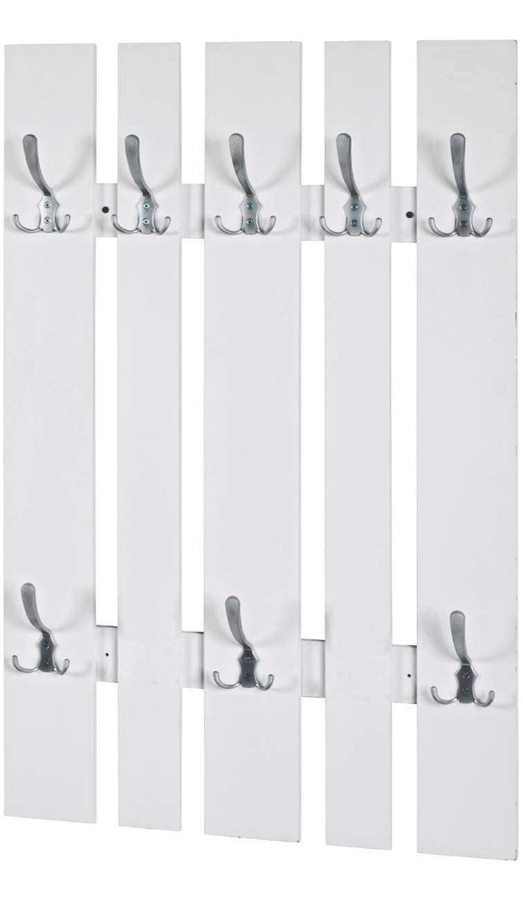Wandgarderobe MDF weiss mit 8 Haken Edelstahloptik 65x100 cm