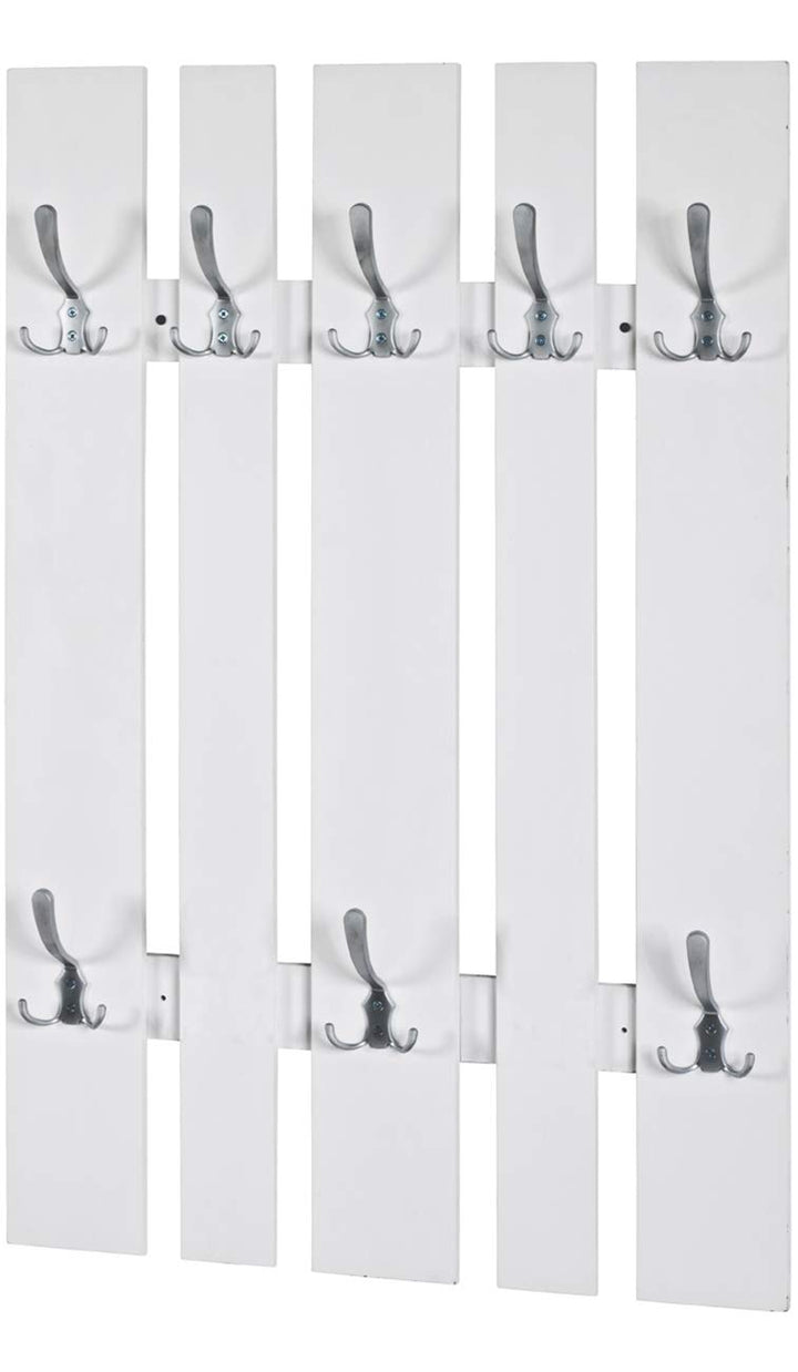 Wandgarderobe MDF weiss mit 8 Haken Edelstahloptik 65x100 cm