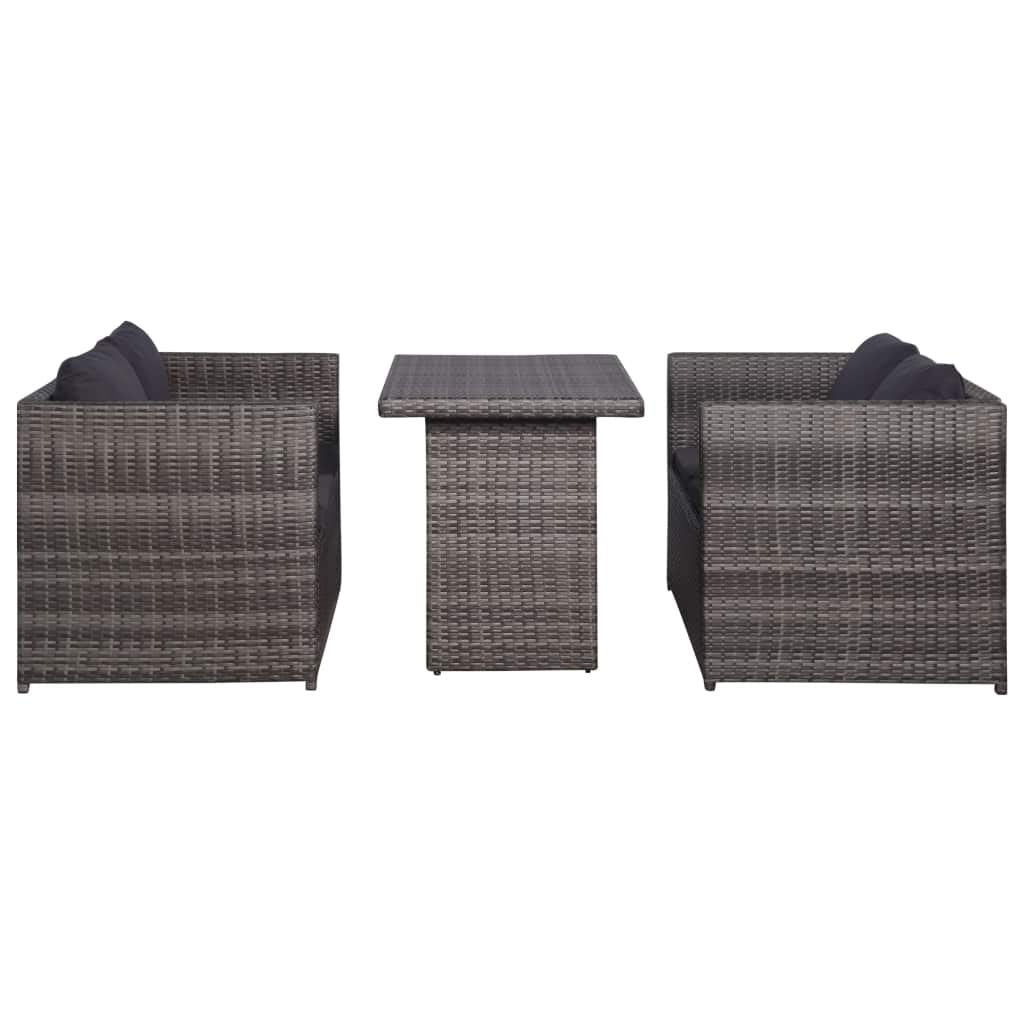Poly-Rattan Gartensofa-Set 11-tlg. Grau mit Tisch und Kissen - Bild 2