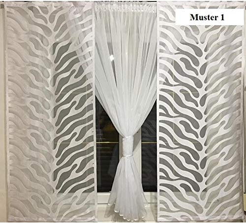Fertiggardine 3-teilig Jacquard &amp; Voile Weiss für Stangen 150–220 cm - Bild 3