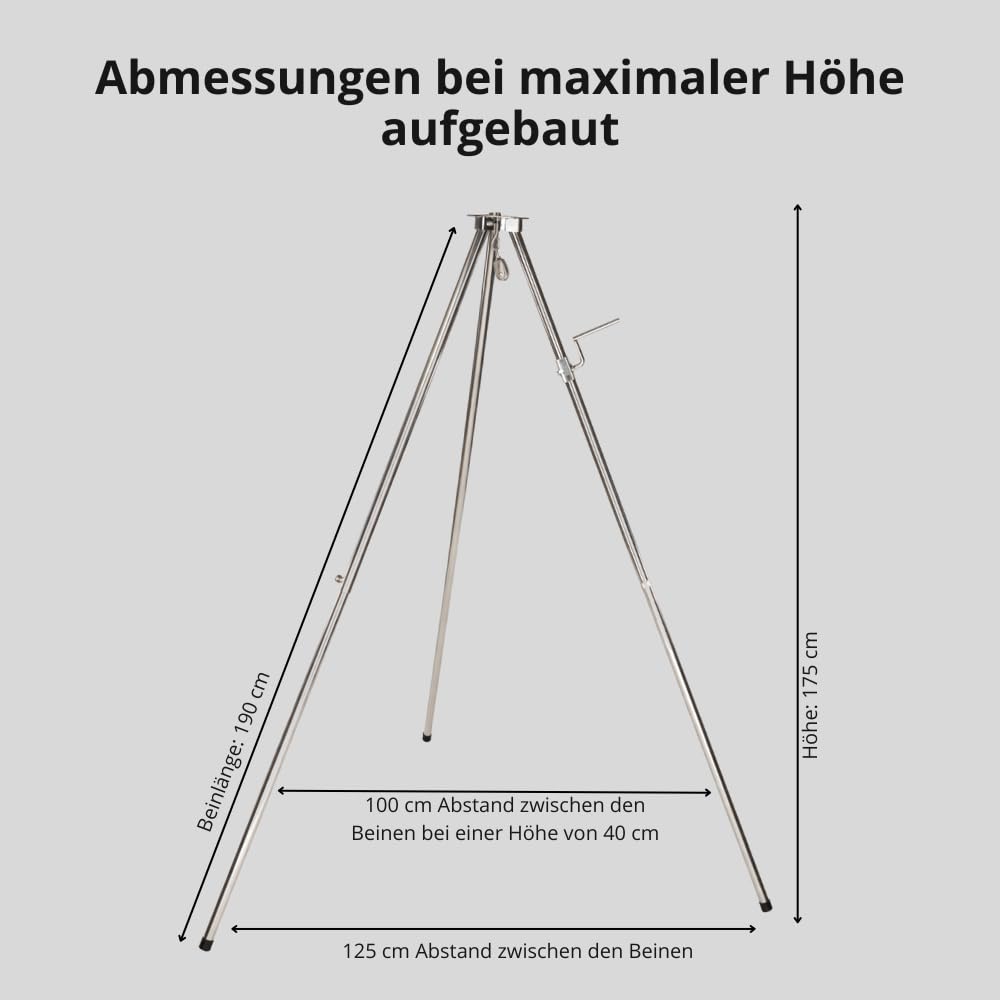 Dreibein Schwenkgrill Edelstahl höhenverstellbar mit Kurbel &amp; Tasche - Bild 2