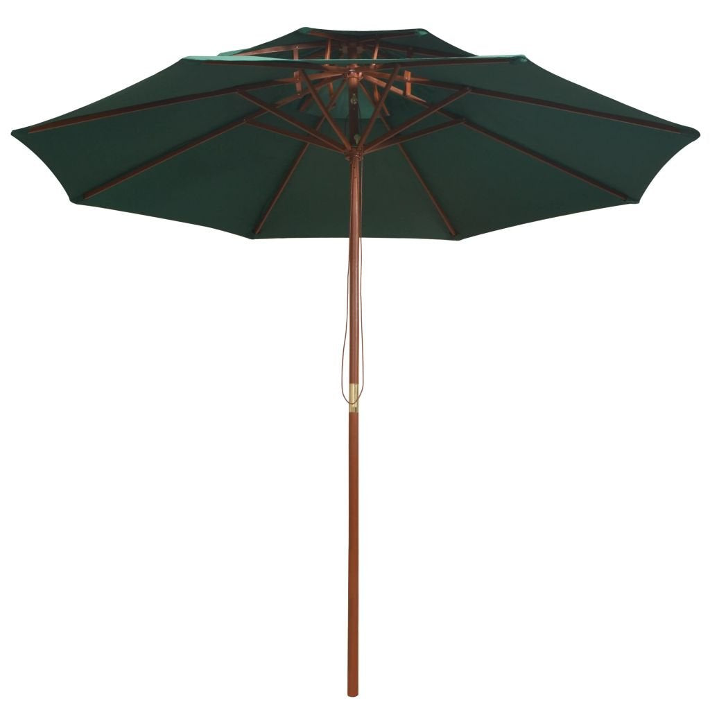 Sonnenschirm Doppeldeck 270x270 cm Polyester Grün mit Hartholzmast - Bild 2