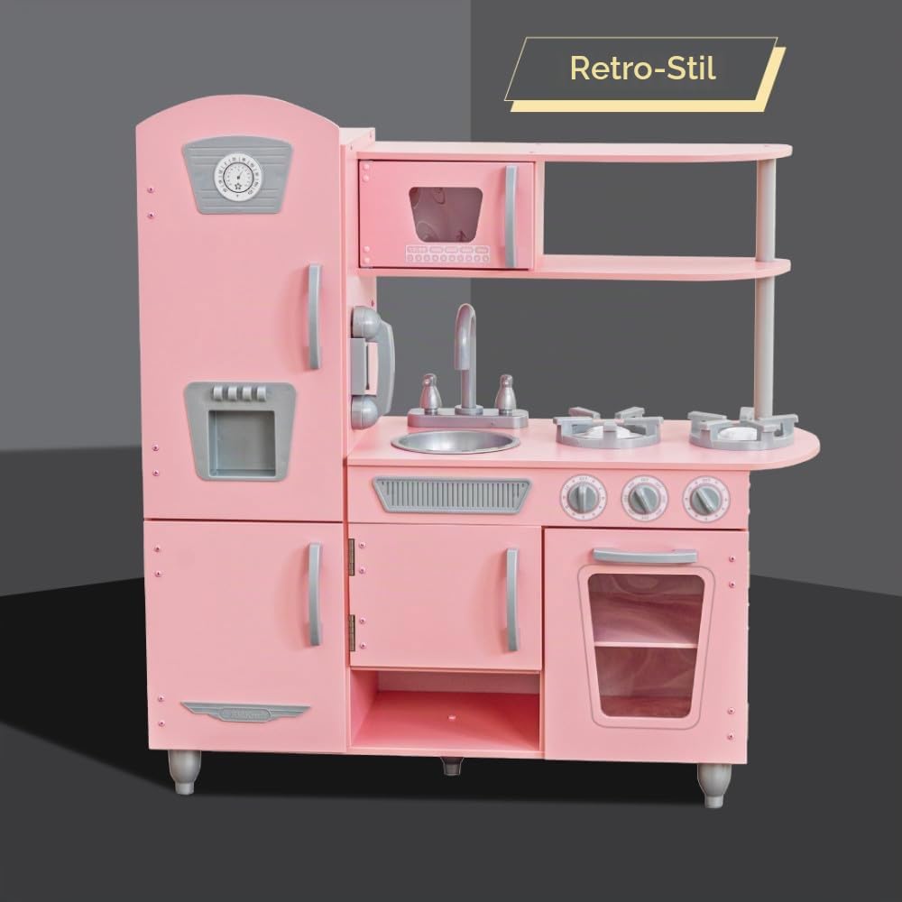 Kinderküche Holz Vintage Rosa mit Telefon &amp; Retro-Kühlschrank - Bild 4