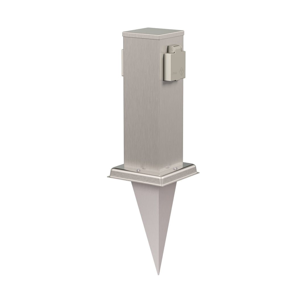 Gartensteckdosen-Säule Edelstahl 2-fach IP44 mit Erdspieß 27cm
