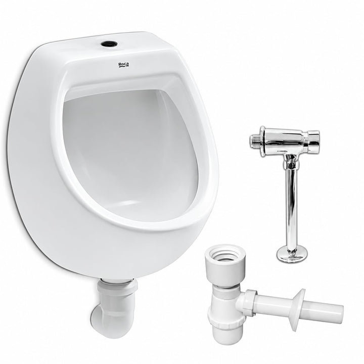 Wand-Urinal Keramik Mini mit Druckspüler und Siphon Weiß